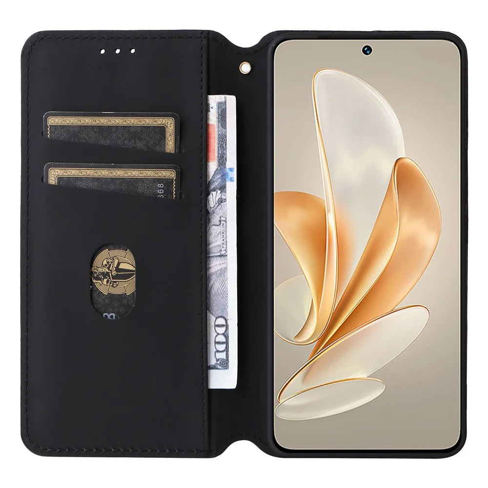 For vivo V29e (Global) 5G / Y200 (India) 5G Case Rhombus Imprinted Phone Cover with Wallet Stand - Black - 2