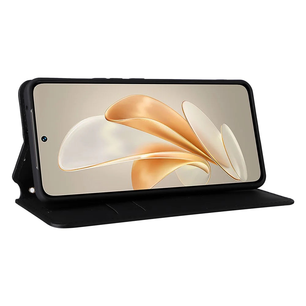 For vivo V29e (Global) 5G / Y200 (India) 5G Case Rhombus Imprinted Phone Cover with Wallet Stand - Black - 3