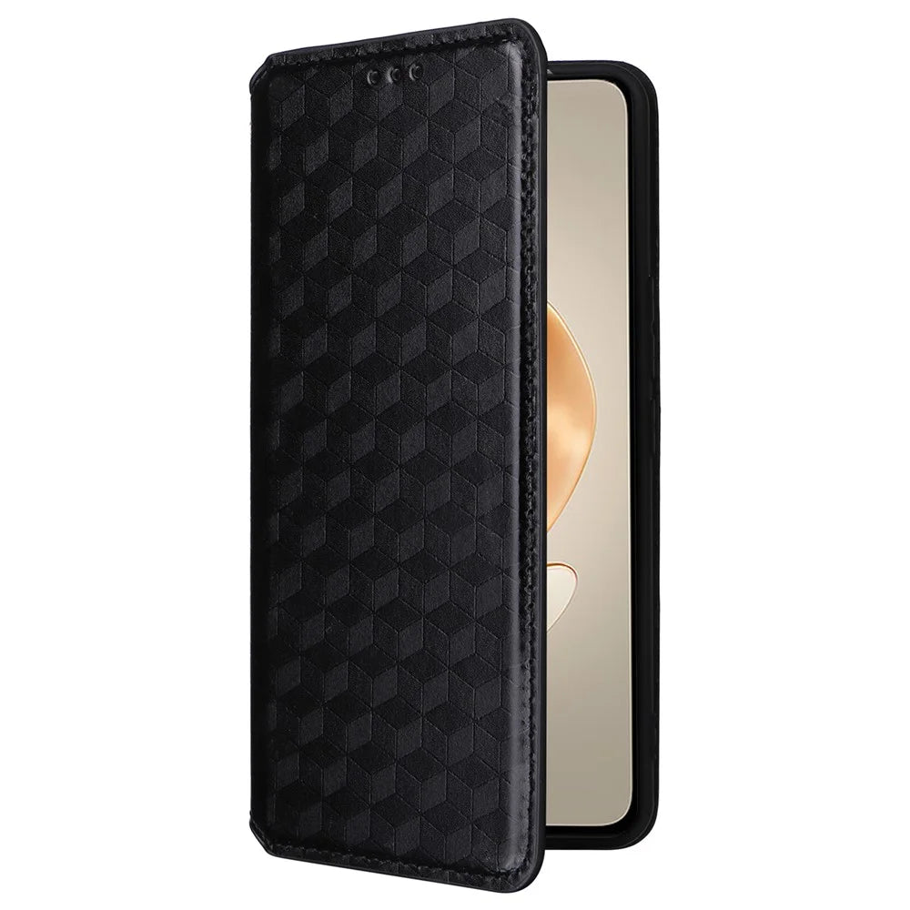 For vivo V29e (Global) 5G / Y200 (India) 5G Case Rhombus Imprinted Phone Cover with Wallet Stand - Black - 6