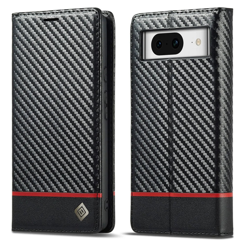 LC.IMEEKE For Google Pixel 8a Case Carbon Fiber Texture PU Leather Phone Cover - Horizontal Stripe - 1