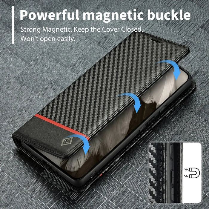 LC.IMEEKE For Google Pixel 8a Case Carbon Fiber Texture PU Leather Phone Cover - Horizontal Stripe - 4