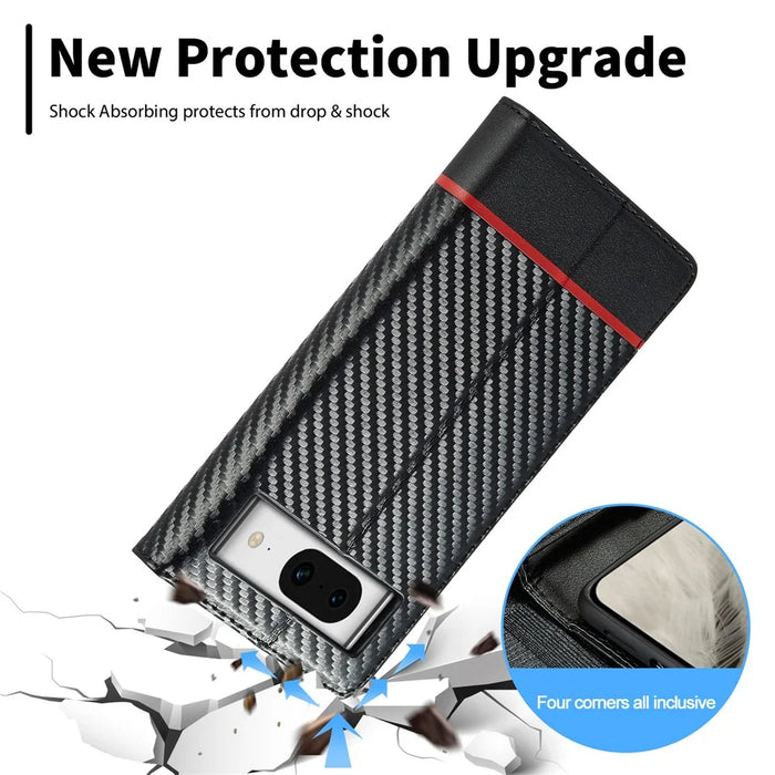 LC.IMEEKE For Google Pixel 8a Case Carbon Fiber Texture PU Leather Phone Cover - Horizontal Stripe - 6