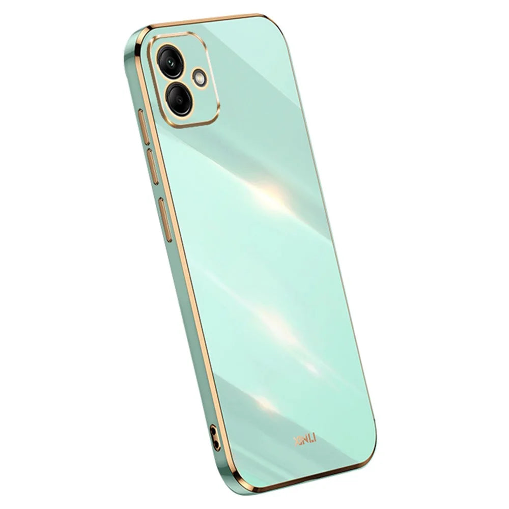 XINLI For Samsung Galaxy A05 4G Case Electroplated Gold Edge TPU Cell Phone Cover - Cyan - 1