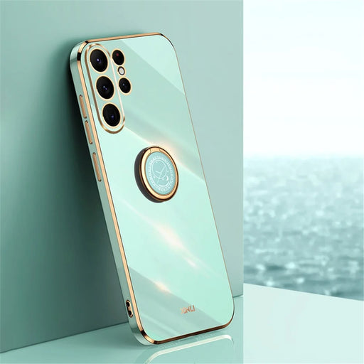 XINLI For Samsung Galaxy S24 Ultra Cover Electroplated TPU Phone Case with Ring Kickstand - Cyan - 2