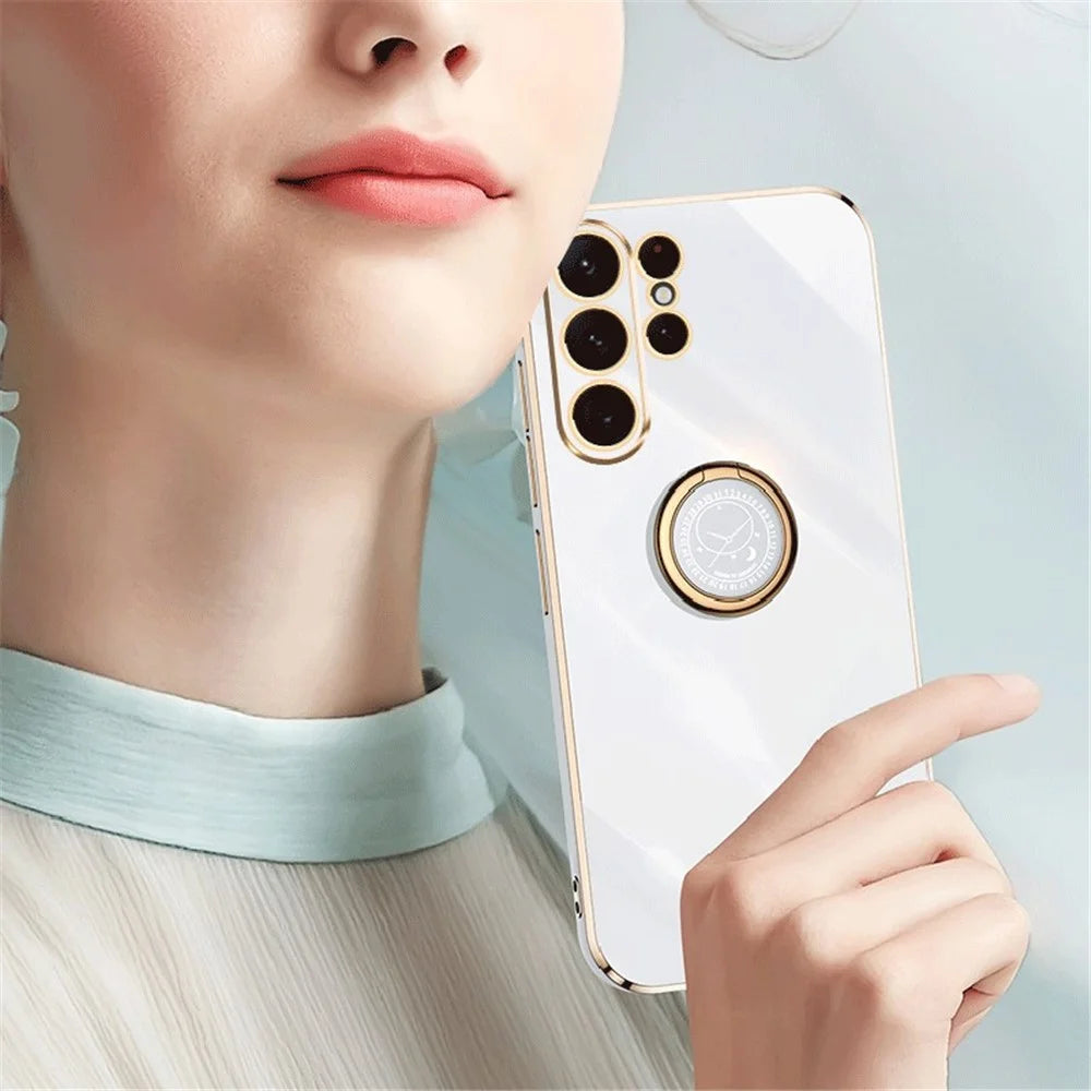 XINLI For Samsung Galaxy S24 Ultra Cover Electroplated TPU Phone Case with Ring Kickstand - Cyan - 4