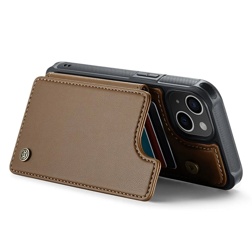 For iPhone 15 Plus Phone Case CASEME C22 Leather Back Cover with RFID Blocking Card Slots - Brown - 3