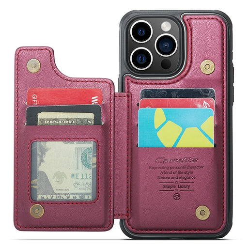 For iPhone 15 Pro Max Phone Case CASEME C22 Leather Back Cover with RFID Blocking Card Slots - Red - 2