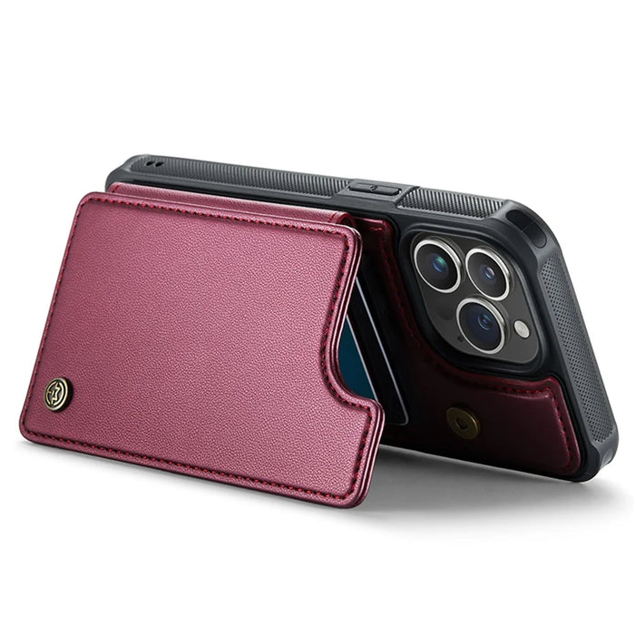 For iPhone 15 Pro Max Phone Case CASEME C22 Leather Back Cover with RFID Blocking Card Slots - Red - 3