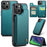 For iPhone 15 Phone Case CASEME C22 Leather Back Cover with RFID Blocking Card Slots - Green - 1