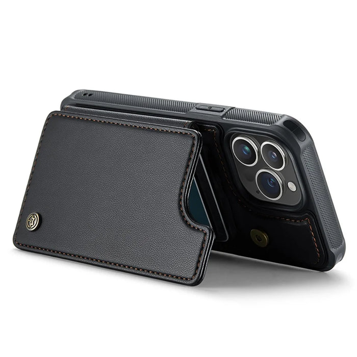 For iPhone 15 Pro Phone Case CASEME C22 Leather Back Cover with RFID Blocking Card Slots - Black - 3