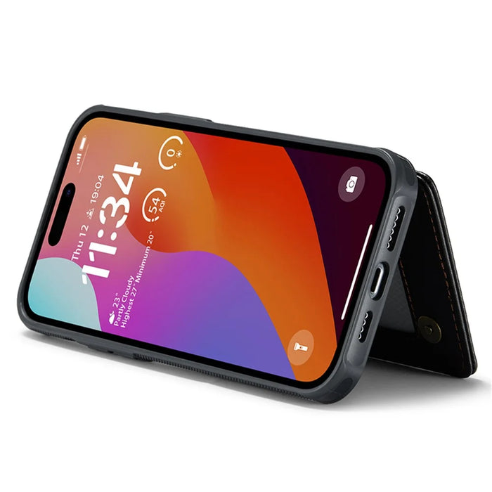 For iPhone 15 Pro Phone Case CASEME C22 Leather Back Cover with RFID Blocking Card Slots - Black - 4