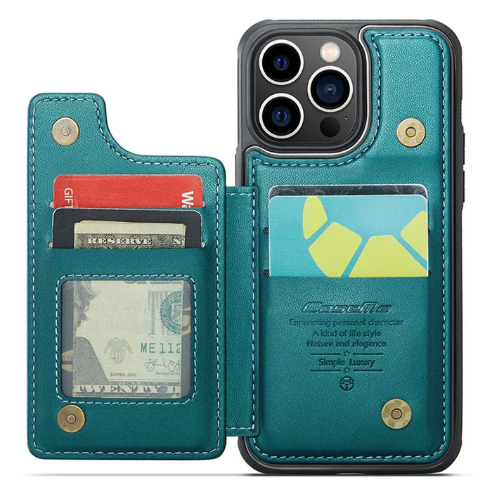 For iPhone 13 Pro Phone Case CASEME C22 Leather Back Cover with RFID Blocking Card Slots - Green - 2
