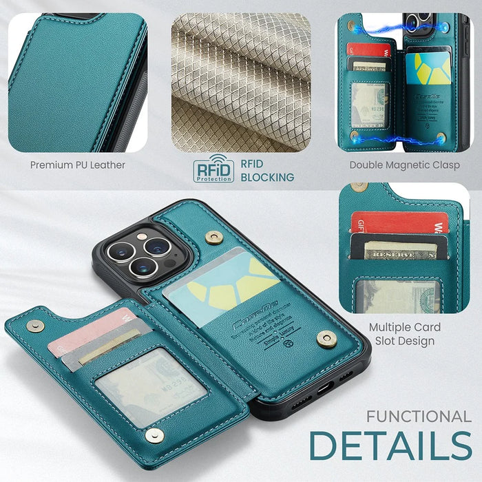 For iPhone 13 Pro Phone Case CASEME C22 Leather Back Cover with RFID Blocking Card Slots - Green - 6