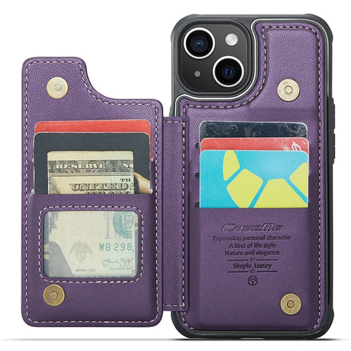 For iPhone 14 Plus Phone Case CASEME C22 Leather Back Cover with RFID Blocking Card Slots - Purple - 2