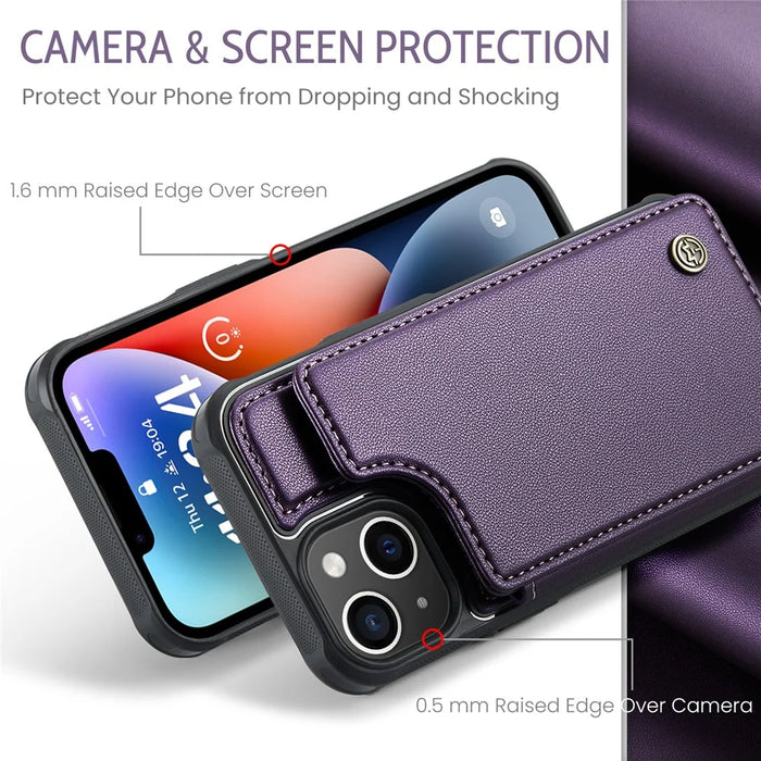 For iPhone 14 Plus Phone Case CASEME C22 Leather Back Cover with RFID Blocking Card Slots - Purple - 5