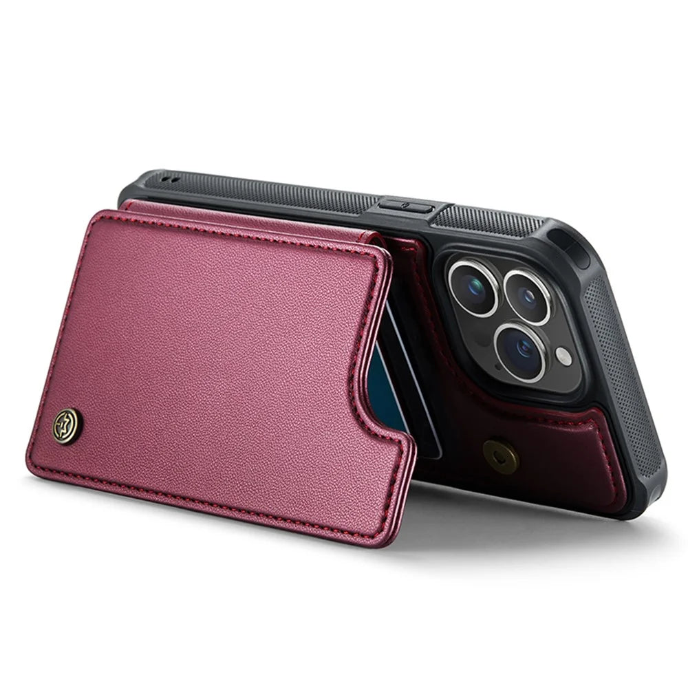For iPhone 14 Pro Phone Case CASEME C22 Leather Back Cover with RFID Blocking Card Slots - Red - 3