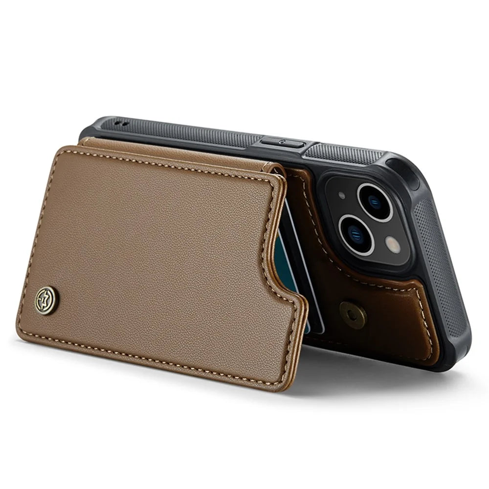 For iPhone 14 Phone Case CASEME C22 Leather Back Cover with RFID Blocking Card Slots - Brown - 3
