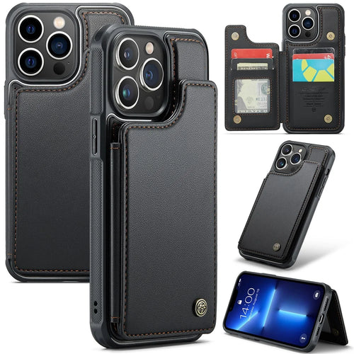For iPhone 13 Pro Max Phone Case CASEME C22 Leather Back Cover with RFID Blocking Card Slots - Black - 1