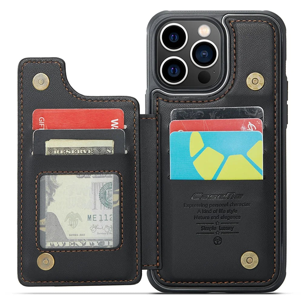 For iPhone 13 Pro Max Phone Case CASEME C22 Leather Back Cover with RFID Blocking Card Slots - Black - 2