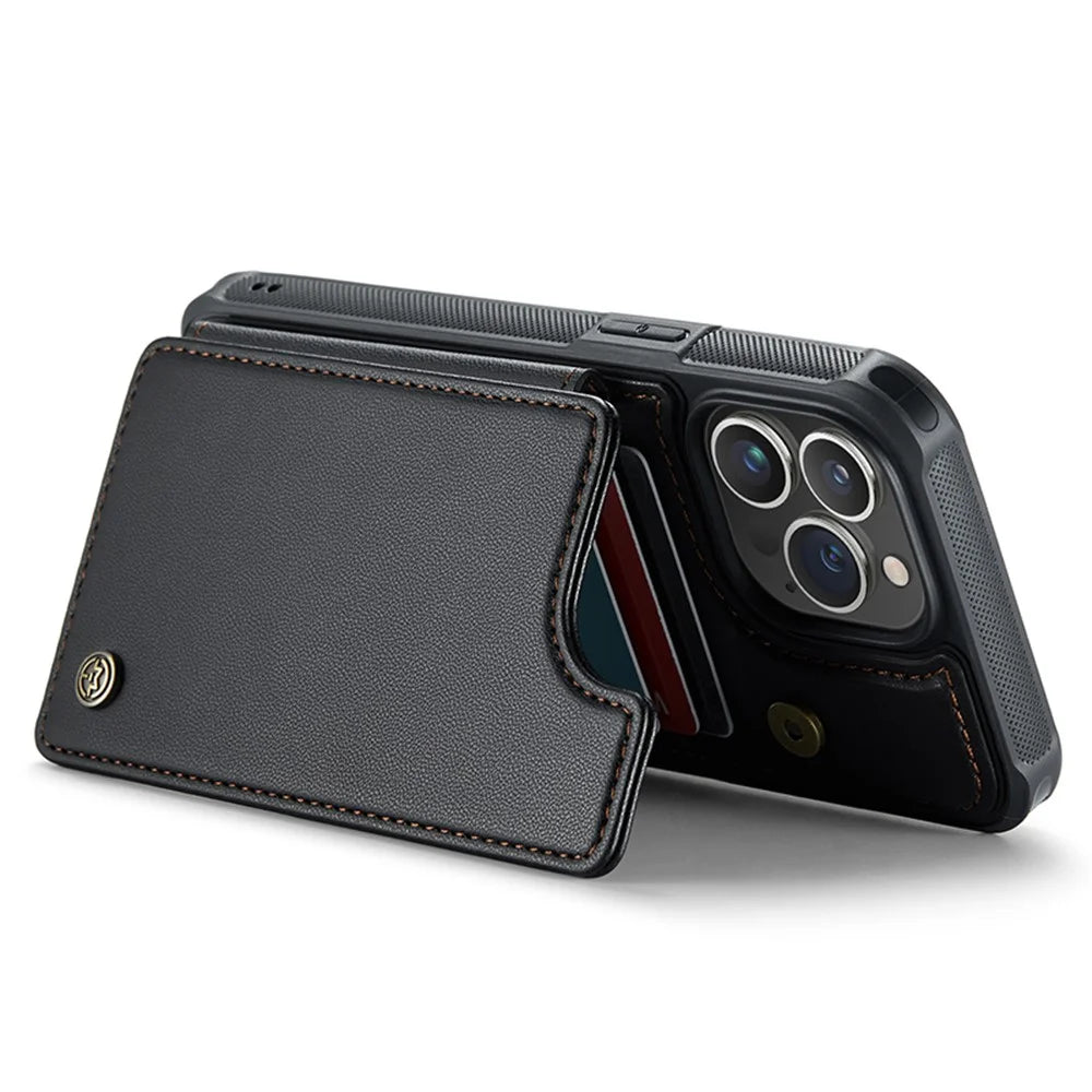 For iPhone 13 Pro Max Phone Case CASEME C22 Leather Back Cover with RFID Blocking Card Slots - Black - 3