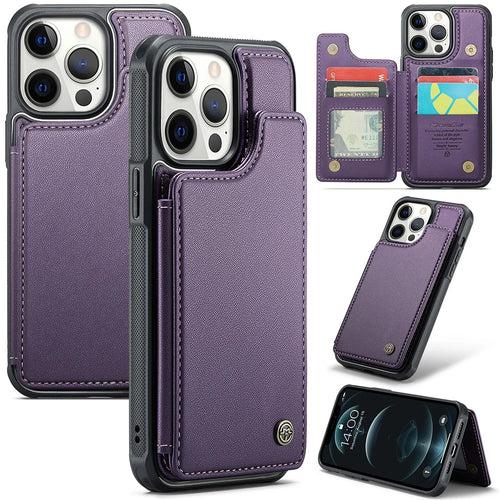 For iPhone 12 Pro Max Phone Case CASEME C22 Leather Back Cover with RFID Blocking Card Slots - Purple - 1