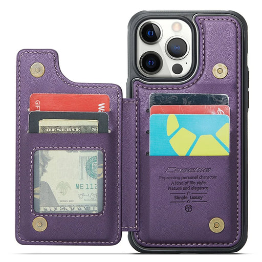 For iPhone 12 Pro Max Phone Case CASEME C22 Leather Back Cover with RFID Blocking Card Slots - Purple - 2