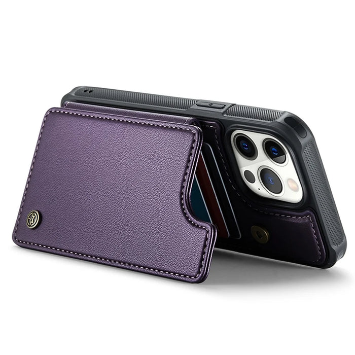 For iPhone 12 Pro Max Phone Case CASEME C22 Leather Back Cover with RFID Blocking Card Slots - Purple - 3