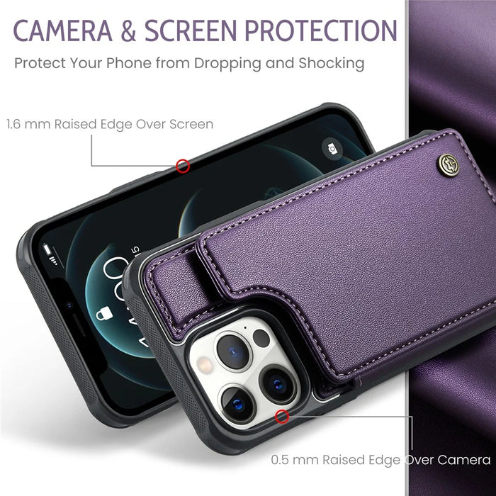For iPhone 12 Pro Max Phone Case CASEME C22 Leather Back Cover with RFID Blocking Card Slots - Purple - 5