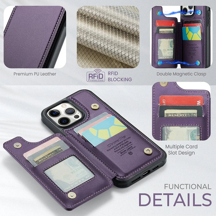 For iPhone 12 Pro Max Phone Case CASEME C22 Leather Back Cover with RFID Blocking Card Slots - Purple - 6