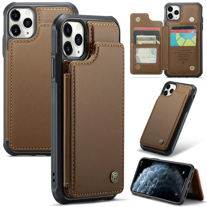 For iPhone 11 Pro Max Phone Case CASEME C22 Leather Back Cover with RFID Blocking Card Slots - Brown - 1