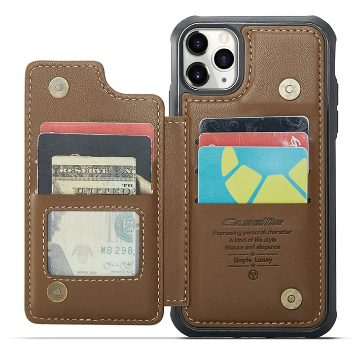 For iPhone 11 Pro Max Phone Case CASEME C22 Leather Back Cover with RFID Blocking Card Slots - Brown - 2