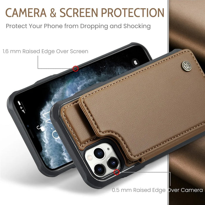 For iPhone 11 Pro Max Phone Case CASEME C22 Leather Back Cover with RFID Blocking Card Slots - Brown - 5
