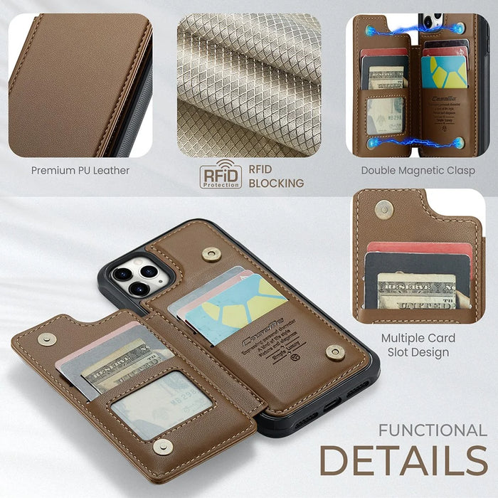 For iPhone 11 Pro Max Phone Case CASEME C22 Leather Back Cover with RFID Blocking Card Slots - Brown - 6