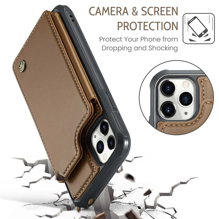 For iPhone 11 Pro Max Phone Case CASEME C22 Leather Back Cover with RFID Blocking Card Slots - Brown - 7