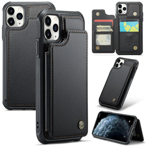 For iPhone 11 Pro Phone Case CASEME C22 Leather Back Cover with RFID Blocking Card Slots - Black - 1
