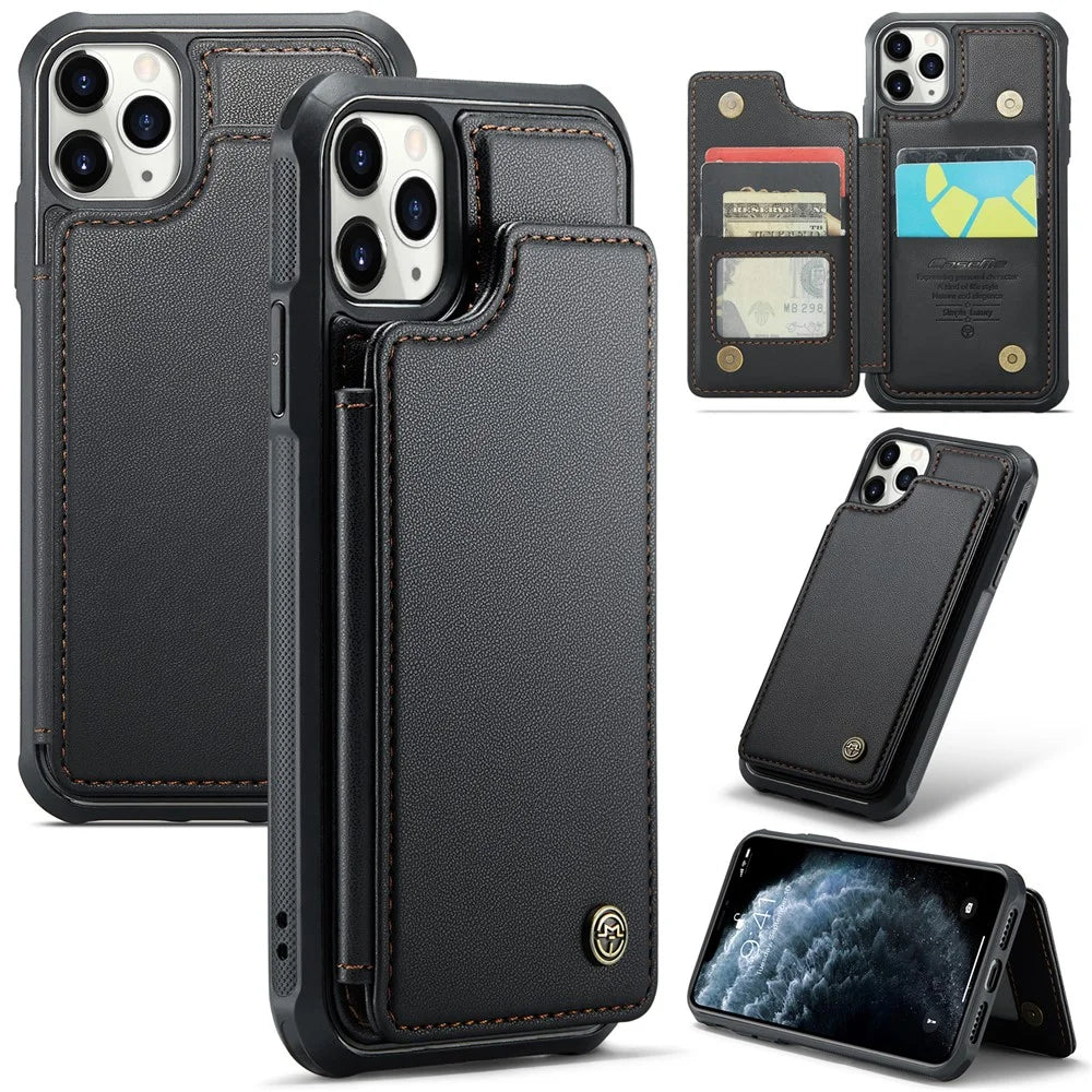 For iPhone 11 Pro Phone Case CASEME C22 Leather Back Cover with RFID Blocking Card Slots - Black - 1