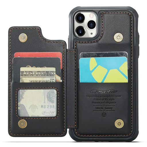 For iPhone 11 Pro Phone Case CASEME C22 Leather Back Cover with RFID Blocking Card Slots - Black - 2
