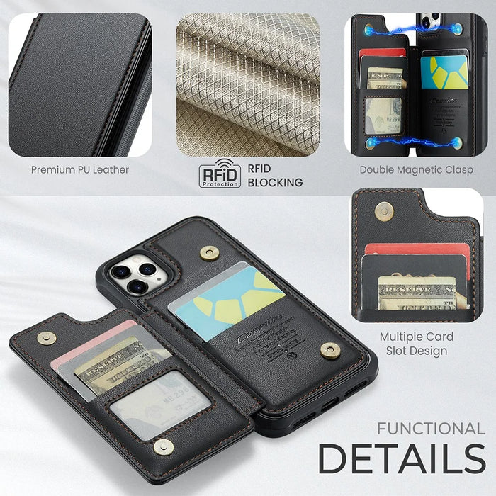 For iPhone 11 Pro Phone Case CASEME C22 Leather Back Cover with RFID Blocking Card Slots - Black - 6
