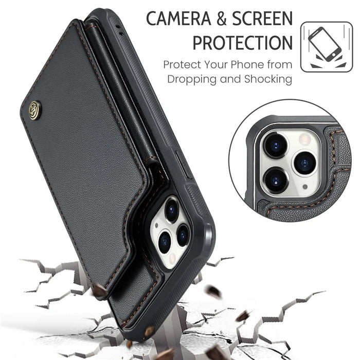 For iPhone 11 Pro Phone Case CASEME C22 Leather Back Cover with RFID Blocking Card Slots - Black - 7