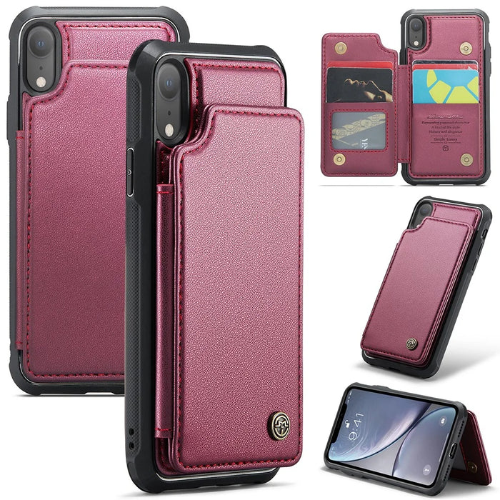 For iPhone XR Phone Case CASEME C22 Leather Back Cover with RFID Blocking Card Slots - Red - 1