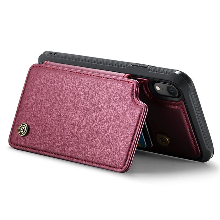 For iPhone XR Phone Case CASEME C22 Leather Back Cover with RFID Blocking Card Slots - Red - 3