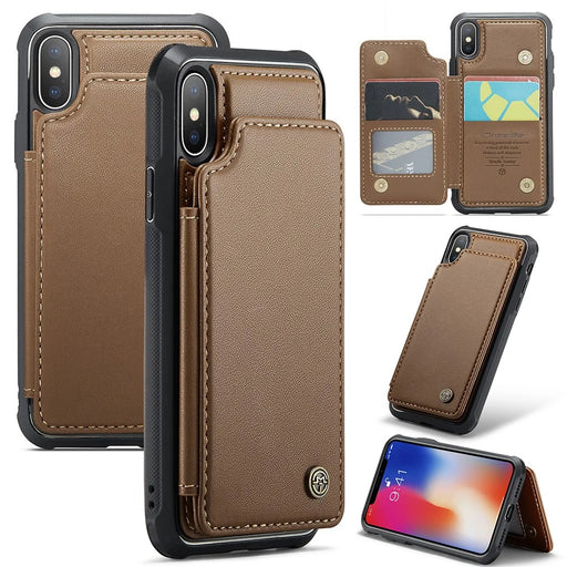 For iPhone X / XS Phone Case CASEME C22 Leather Back Cover with RFID Blocking Card Slots - Brown - 1