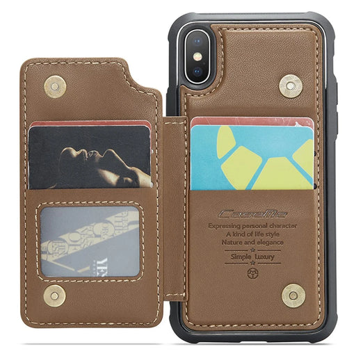 For iPhone X / XS Phone Case CASEME C22 Leather Back Cover with RFID Blocking Card Slots - Brown - 2