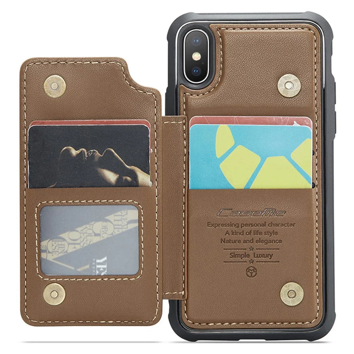 For iPhone X / XS Phone Case CASEME C22 Leather Back Cover with RFID Blocking Card Slots - Brown - 2