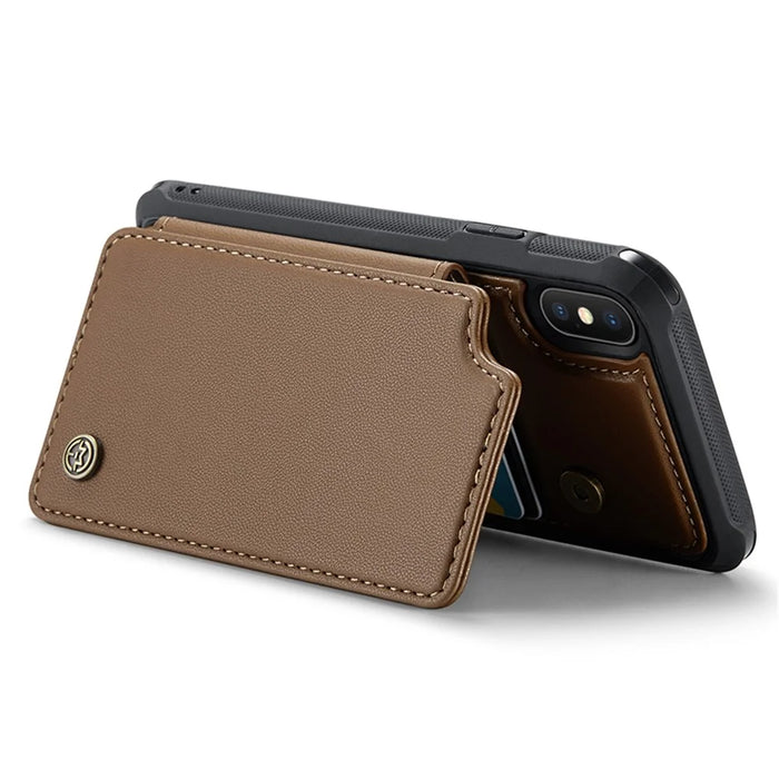For iPhone X / XS Phone Case CASEME C22 Leather Back Cover with RFID Blocking Card Slots - Brown - 3