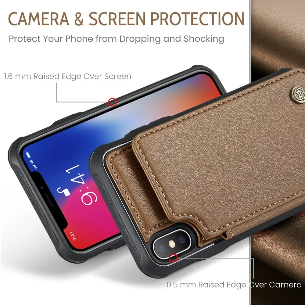 For iPhone X / XS Phone Case CASEME C22 Leather Back Cover with RFID Blocking Card Slots - Brown - 5