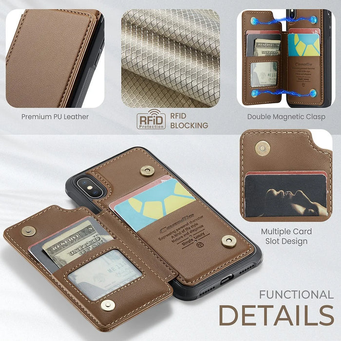 For iPhone X / XS Phone Case CASEME C22 Leather Back Cover with RFID Blocking Card Slots - Brown - 6