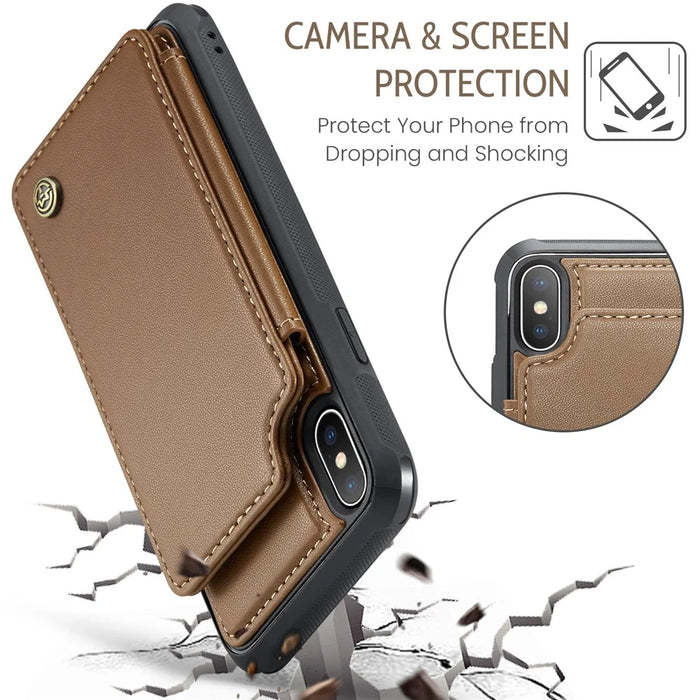 For iPhone X / XS Phone Case CASEME C22 Leather Back Cover with RFID Blocking Card Slots - Brown - 7