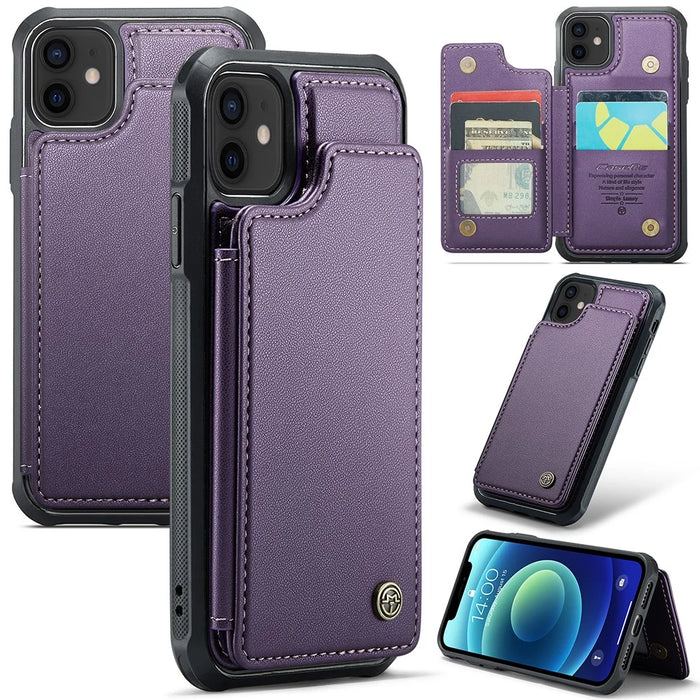For iPhone 12 / 12 Pro Phone Case CASEME C22 Leather Back Cover with RFID Blocking Card Slots - Purple - 1