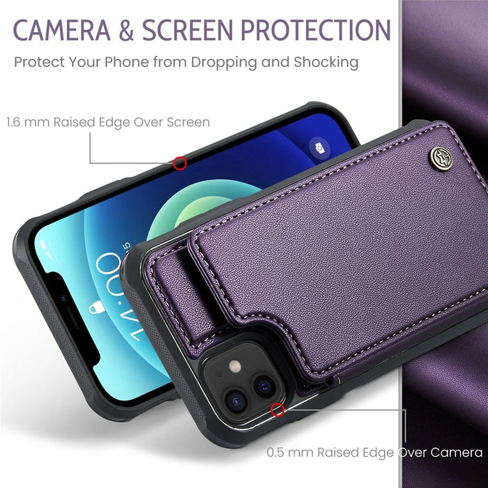 For iPhone 12 / 12 Pro Phone Case CASEME C22 Leather Back Cover with RFID Blocking Card Slots - Purple - 5